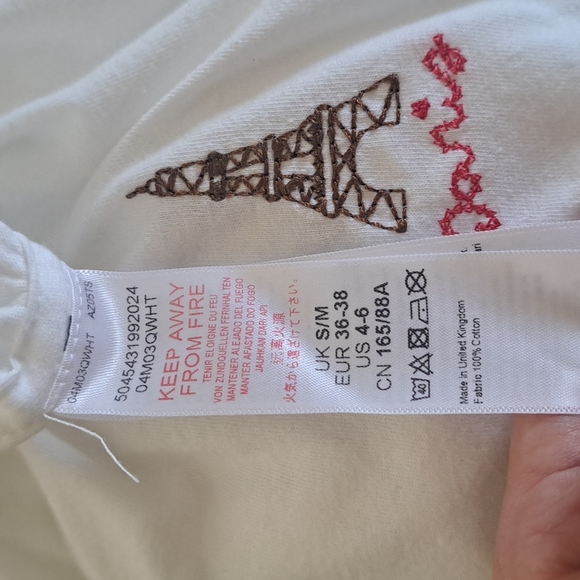 Topshop Cropped Eiffle Tower White Cuffed Sleeved Shirt size 4-6 - Picture 7 of 7